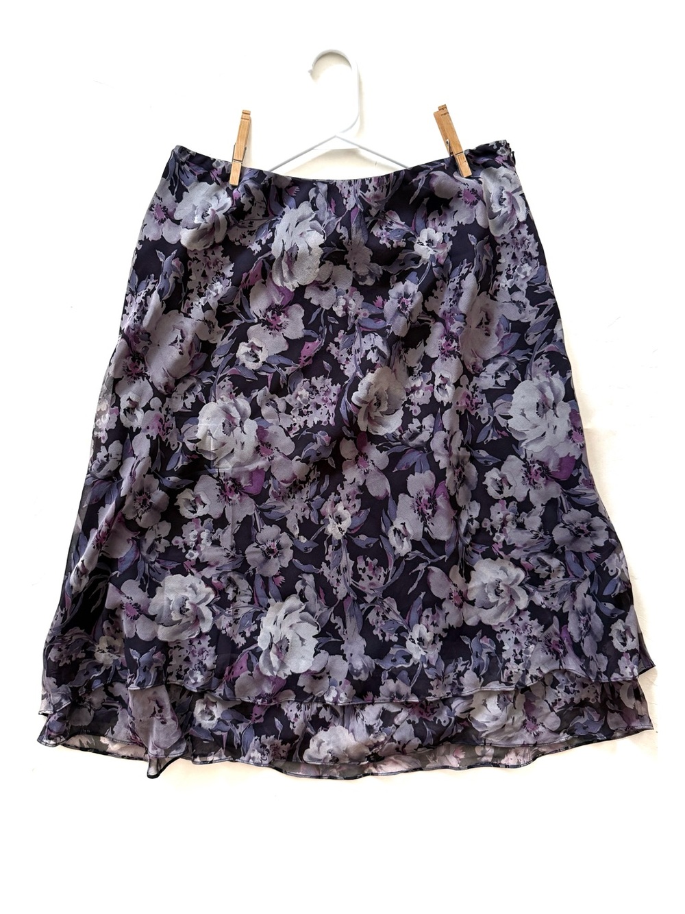 Women's Floral A-Line Skirt in Purple and Gray Med